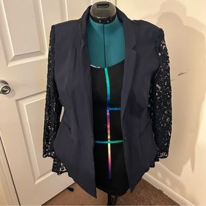Navy Lane Bryant Blazer with lace peplum